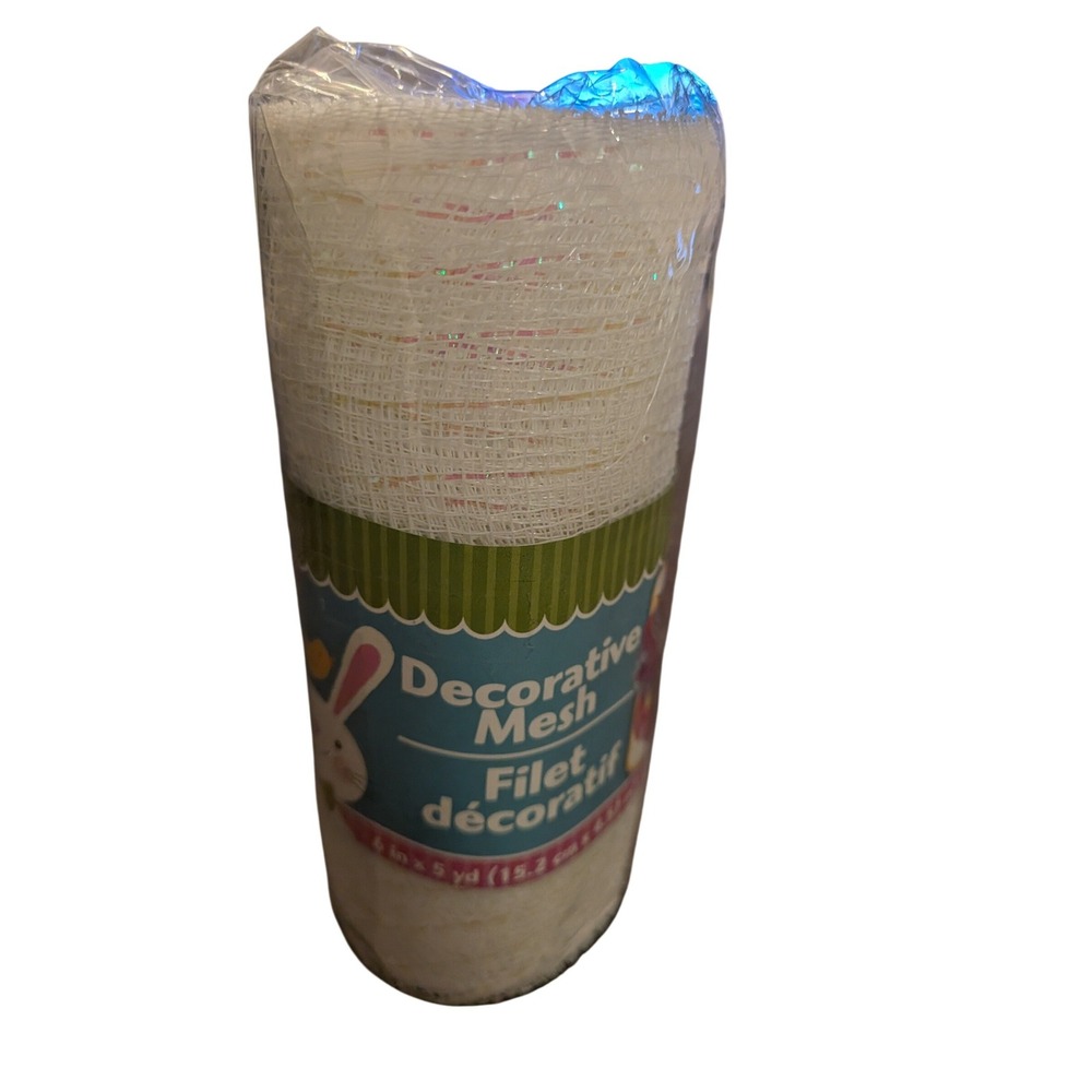 Greenbrier White Iridescent Decorative Mesh Ribbon 6 inch x 5 yard Roll Crafting